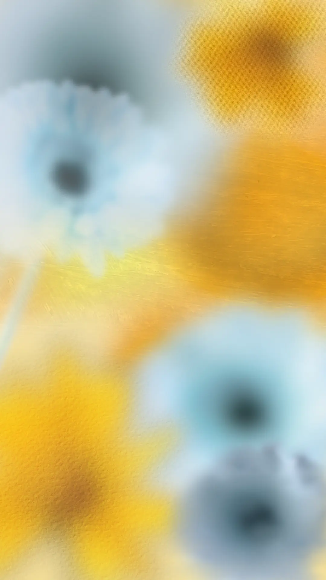 Fundo em tons amarelos e azuis pastel com flores desfocadas